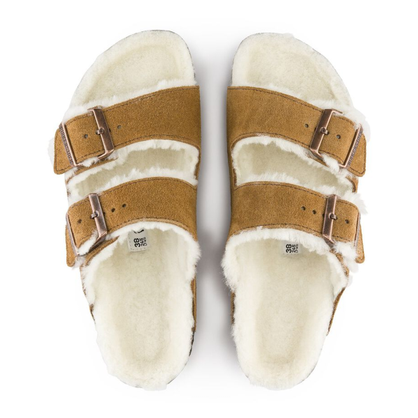 Birkenstock Arizona Slide Sandal (Women) - Mink Suede Natural Shearling Sale