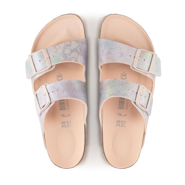 Birkenstock Arizona Vegan Slide Sandal (Women) - Iridescent Light Rose Microfiber Hot on Sale