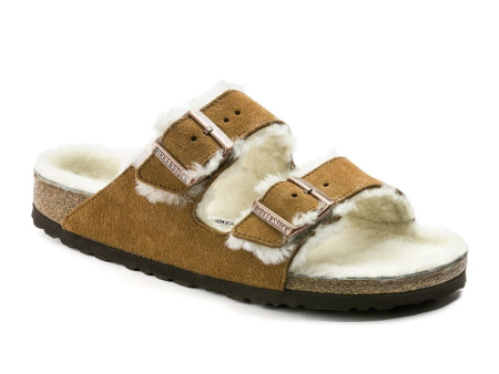 Birkenstock Arizona Slide Sandal (Women) - Mink Suede Natural Shearling Sale