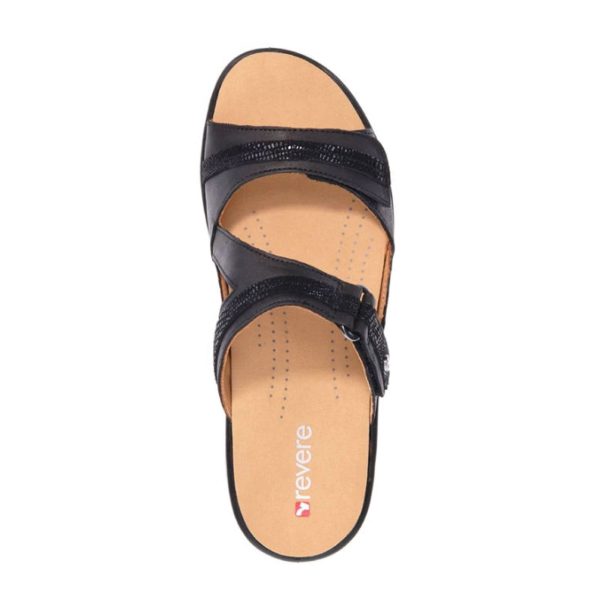 Revere Rio Slide Sandal (Women) - Onyx Black Lizard Discount