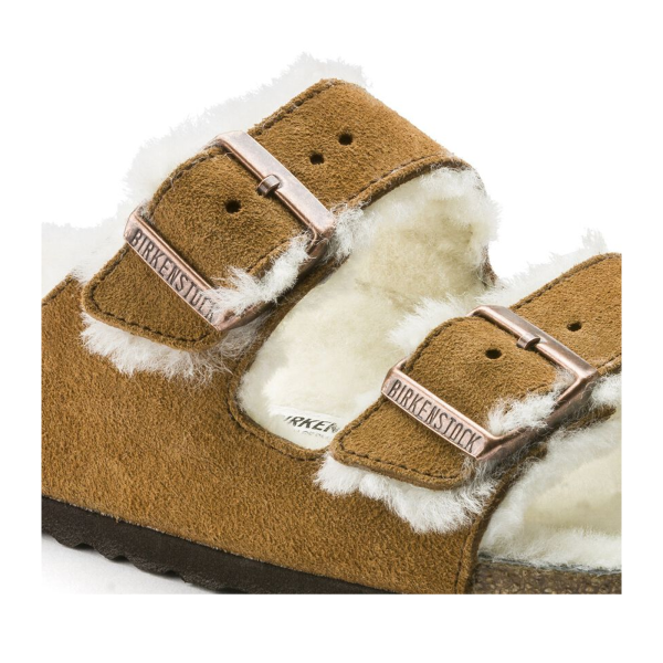 Birkenstock Arizona Slide Sandal (Women) - Mink Suede Natural Shearling Sale