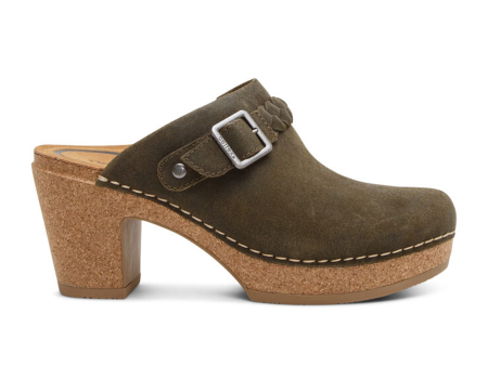 Aetrex Corey Heeled Clog (Women) - Olive Leather Cheap