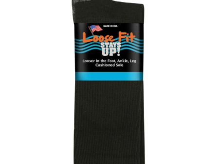 Extrawide Loose Fit Stay Up Cotton Crew Sock (Unisex) - Black For Cheap