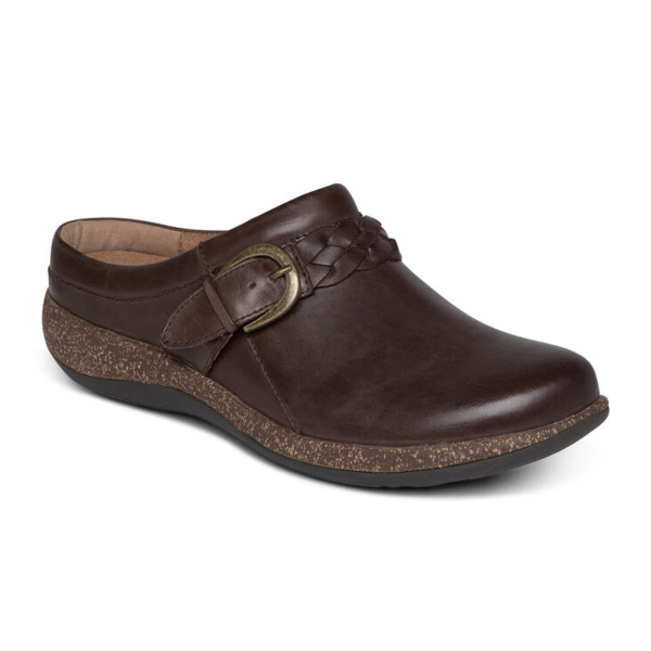 Aetrex Libby Clog (Women) - Brown Leather For Cheap