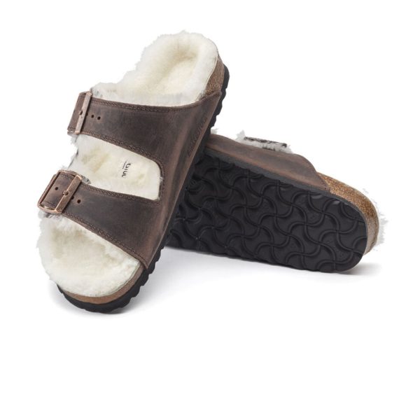 Birkenstock Arizona Slide Sandal (Women) - Habana Oiled Leather Natural Shearling For Discount