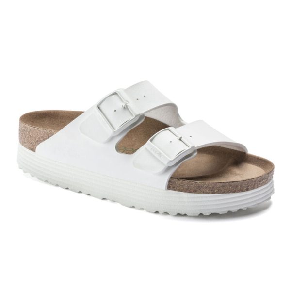 Birkenstock Arizona Grooved Vegan Platform Slide Sandal (Women) - White Birko-Flor Online Sale