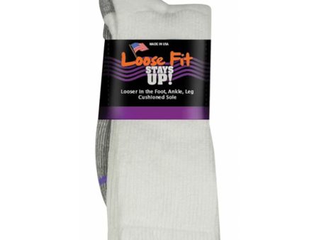 Extrawide Loose Fit Stays Up Cotton Crew Sock (Unisex) - White Supply