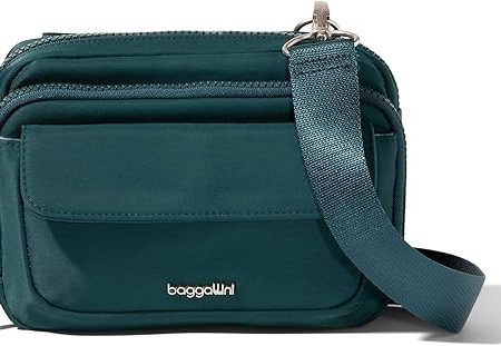 Bagggalini Women s Modern Double Zip Handbag - Emerald Twill For Sale