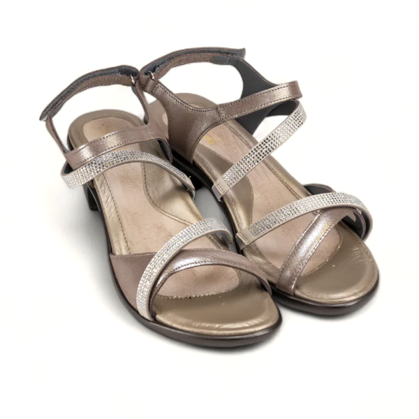 Naot Innovate Heeled Sandal (Women) - Silver Threads Leather Beige Clear Rhinestones Online