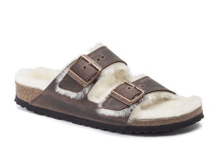 Birkenstock Arizona Slide Sandal (Women) - Habana Oiled Leather Natural Shearling For Discount