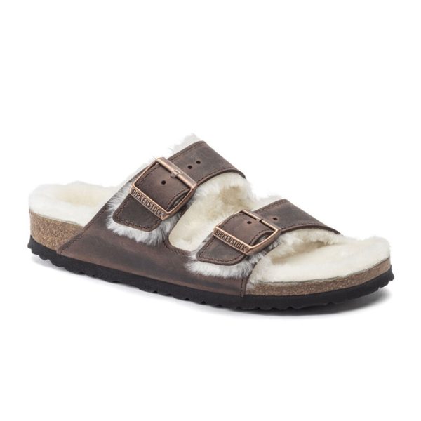 Birkenstock Arizona Slide Sandal (Women) - Habana Oiled Leather Natural Shearling For Discount