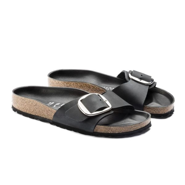 Birkenstock Madrid Big Buckle Narrow Slide Sandal (Women) - Black Leather Online