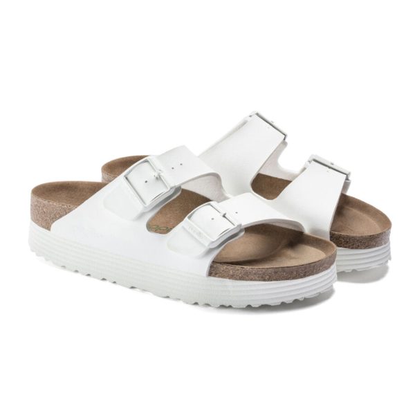 Birkenstock Arizona Grooved Vegan Platform Slide Sandal (Women) - White Birko-Flor Online Sale